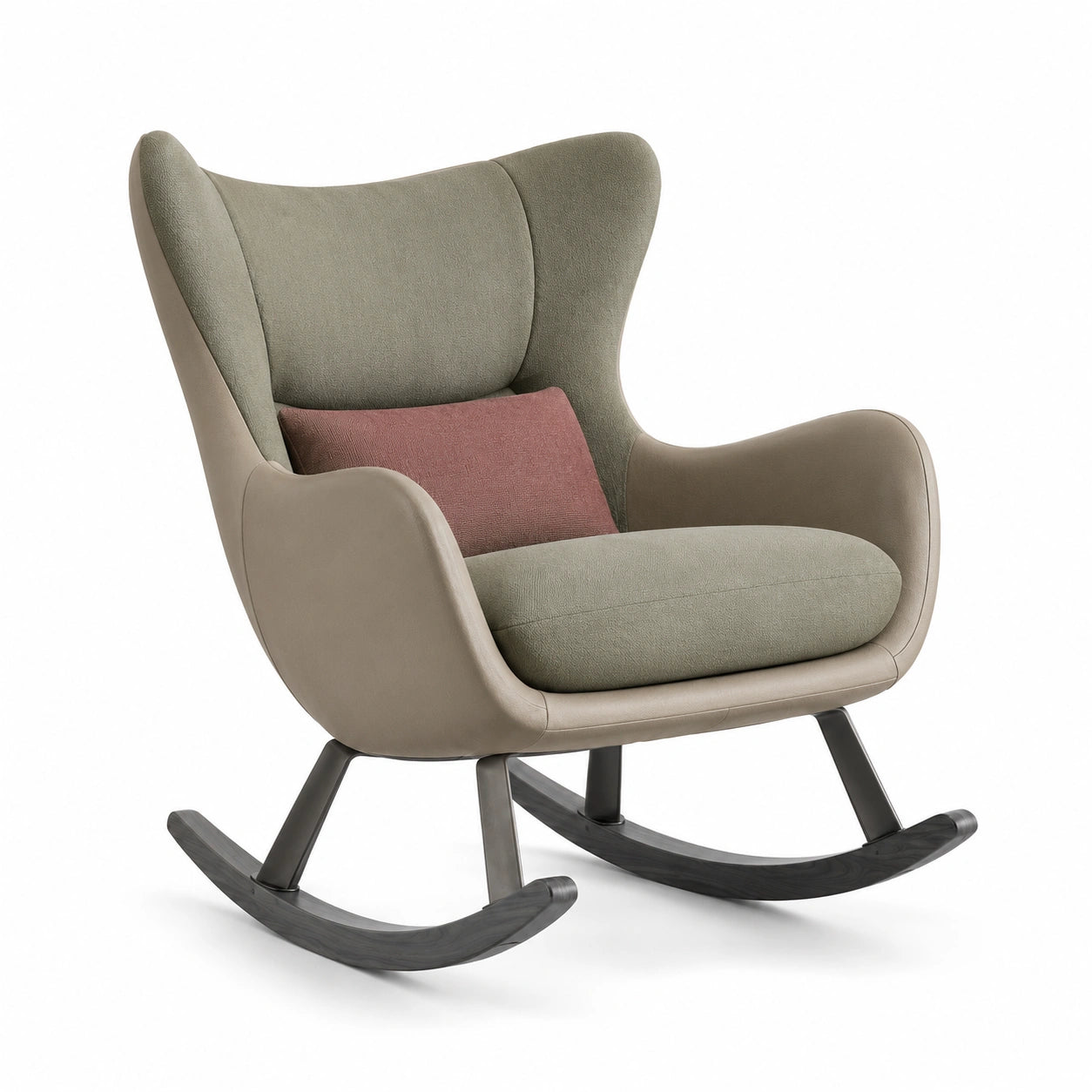 Silla mecedora con estructura de metal y cojín, verde y beige