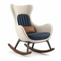 Silla Mecedora Tapizada en Poliéster Beige y Azul con Cojín Marrón