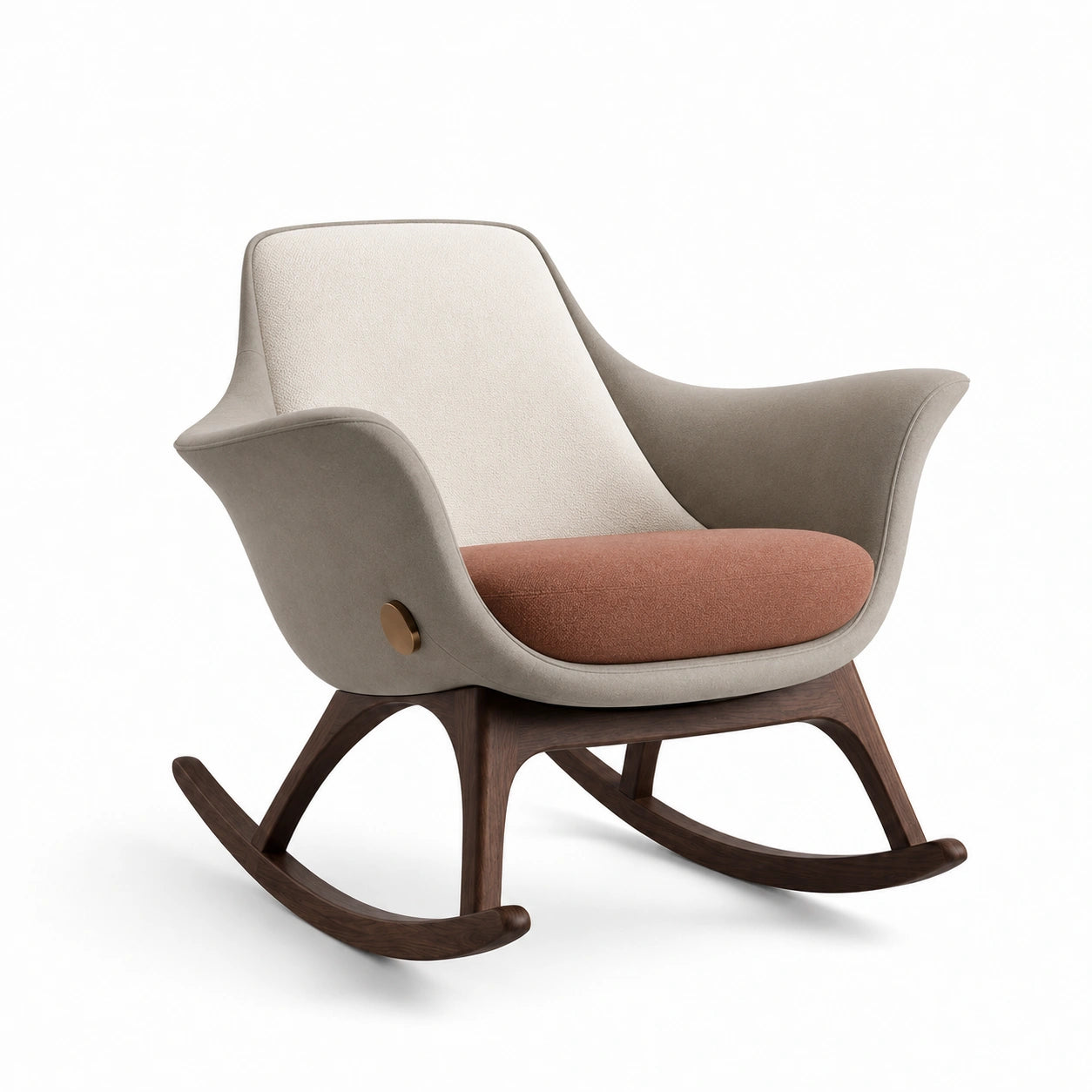 Silla mecedora de madera con tapizado de poliéster Beige y Marrón