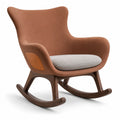 Silla Mecedora de Tela con Base de Madera Marrón y Gris