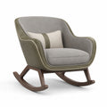Mecedora de Tela y Cuero Sintético Gris y Verde con Base de Madera