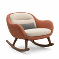 Silla mecedora de tela marrón y beige con estructura de madera 76x97x90 cm