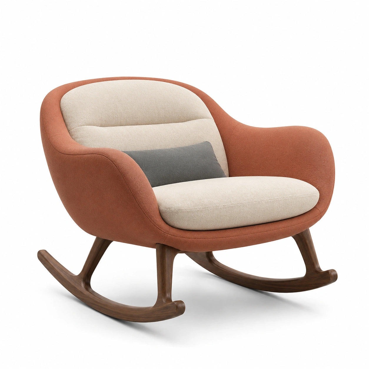 Silla mecedora de tela marrón y beige con estructura de madera 76x97x90 cm