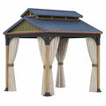 Pérgola de Acero y Madera con Cortinas de Poliéster