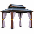 Pérgola de Acero con Techo Metálico y Cortinas de Poliéster