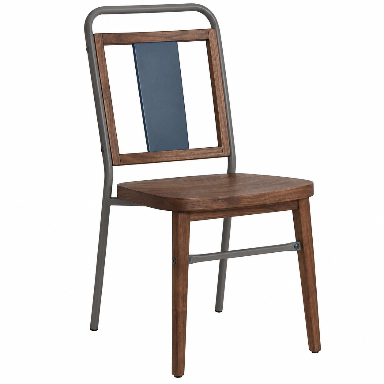 Silla de Madera y Metal con Respaldo Azul