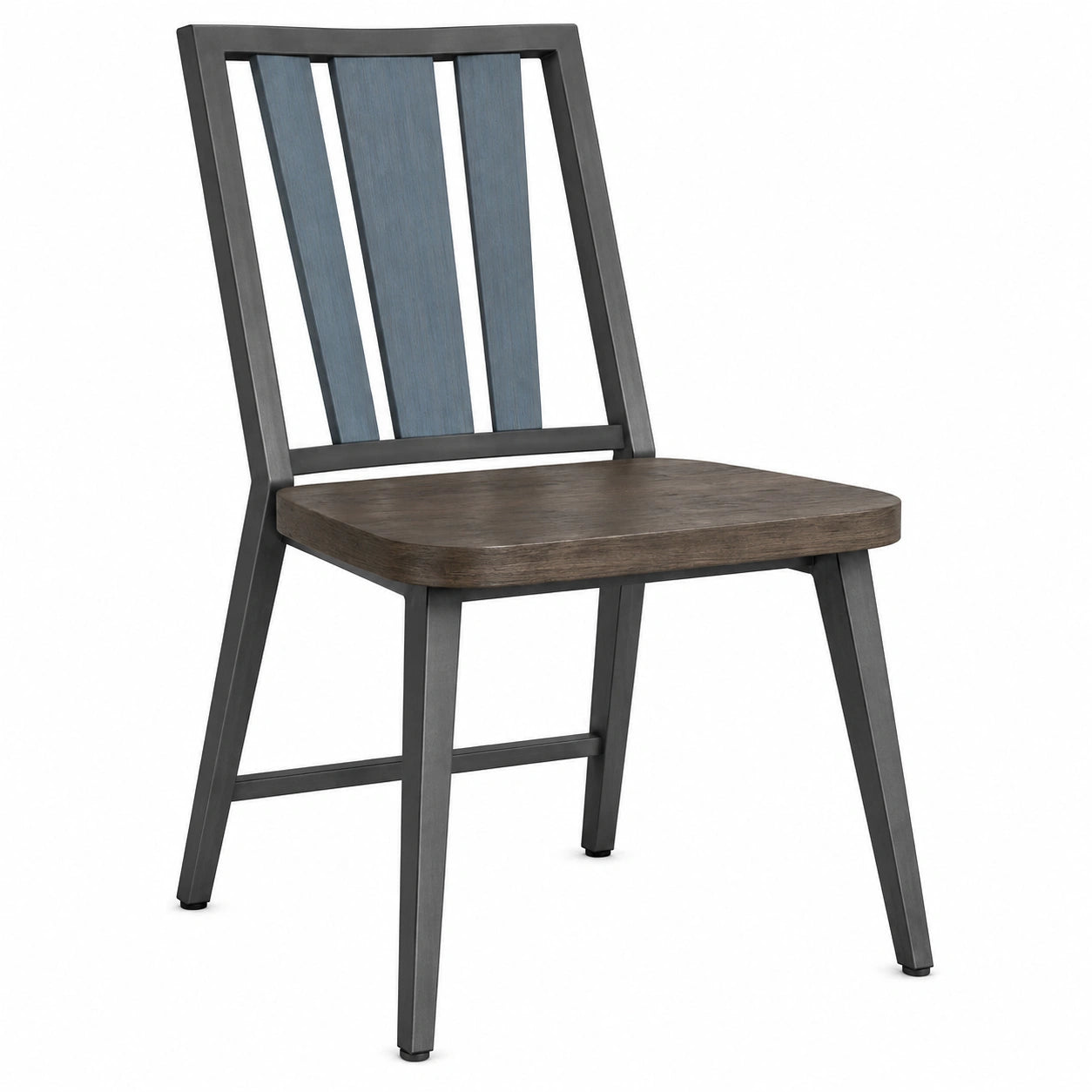 Silla de Metal con Respaldo Azul y Asiento de Madera 53x50x85 cm