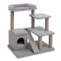 Árbol Rascador de MDF Gris con Plataformas y Casa