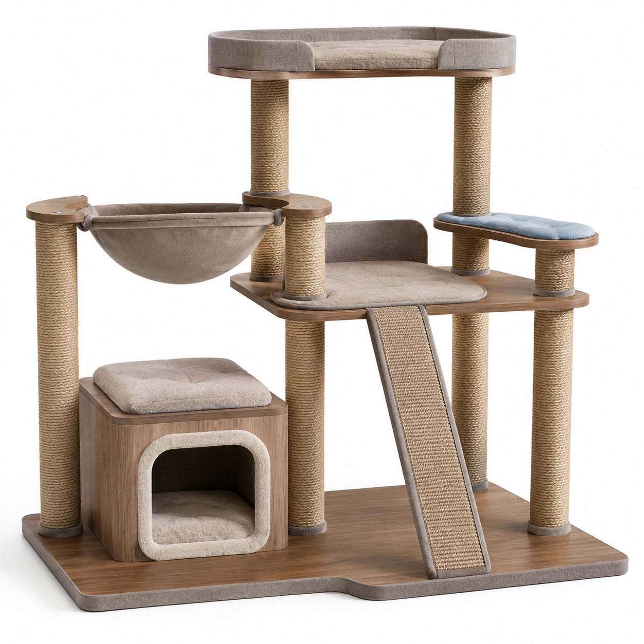 Árbol para Gatos de Madera y Sisal con Almohadillas de Tela