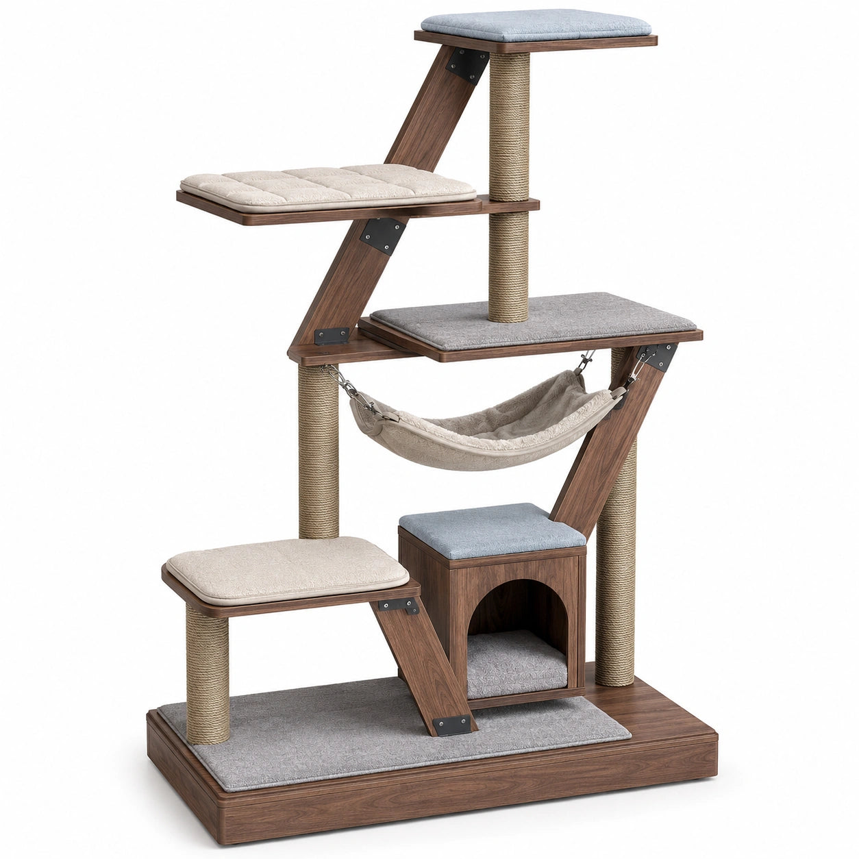 Árbol para Gatos de Madera con Hamaca Multinivel