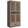 Armario de Madera Contrachapada Marrón y Gris con Puertas y Cajón 180x80x50 cm