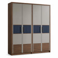 Armario de Madera con 4 Puertas en Gris y Azul, 200 cm de Altura