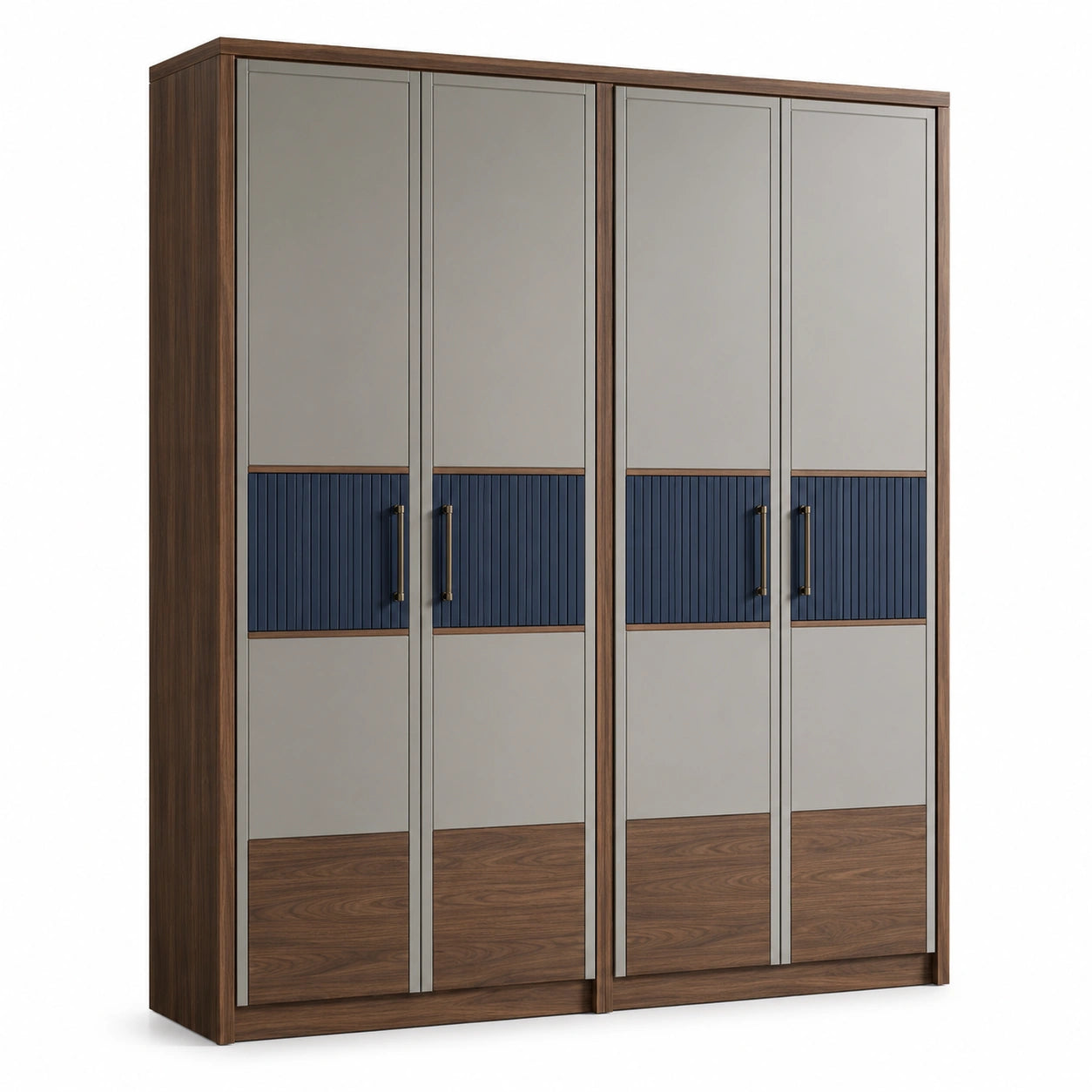 Armario de Madera con 4 Puertas en Gris y Azul, 200 cm de Altura