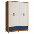 Armario de 4 puertas con cajones de madera y MDF en blanco y azul
