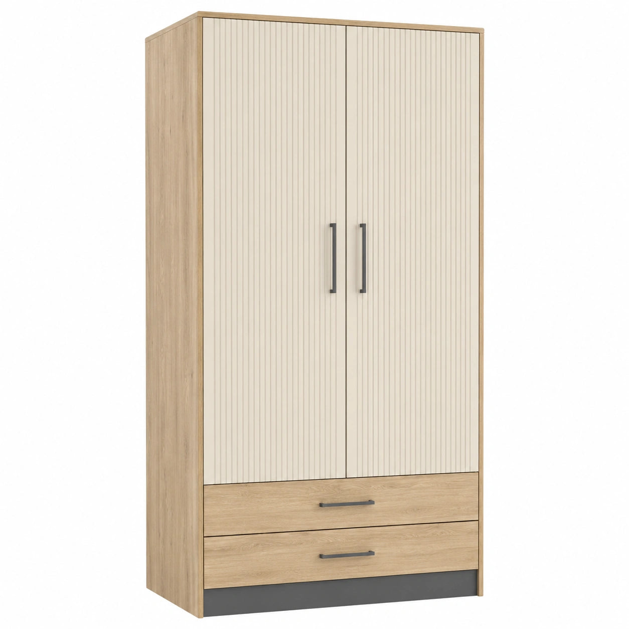 Armario de madera y melamina de 2 puertas y 2 cajones 180x80x50 cm Crema/Roble