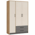 Armario de Madera de Roble con Puertas Beige y Cajones Grises