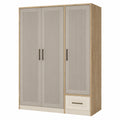 Armario de MDF con 3 puertas y 1 cajón en Beige y Roble 180x120x50 cm