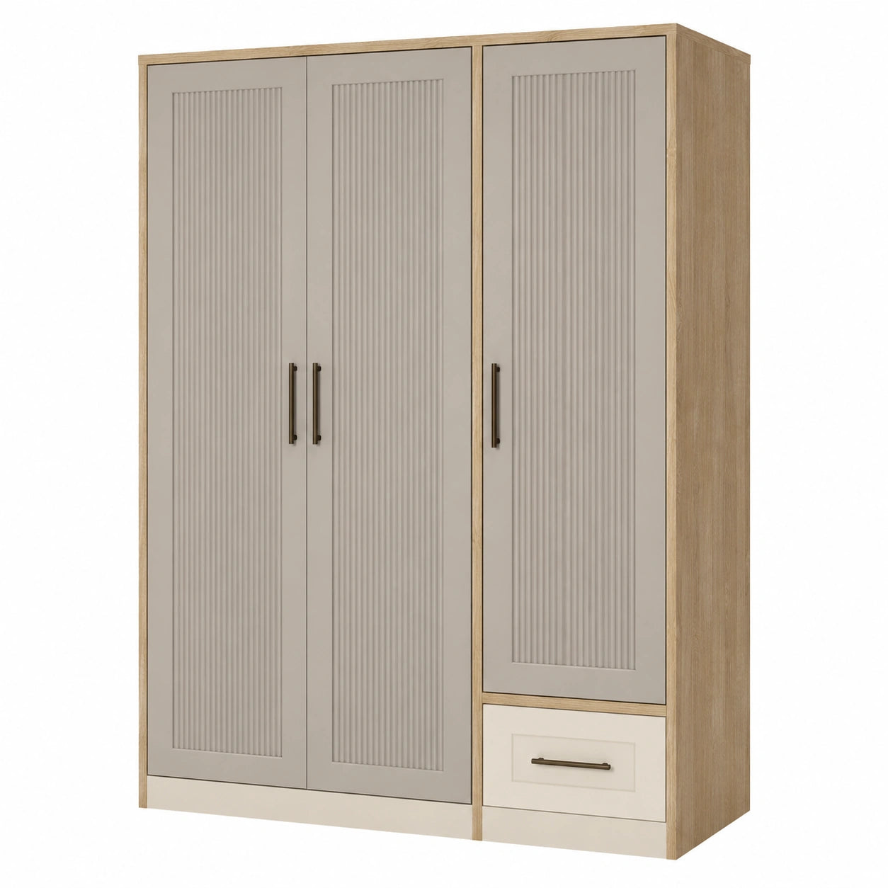 Armario de MDF con 3 puertas y 1 cajón en Beige y Roble 180x120x50 cm
