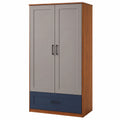Armario de Madera con Puertas de MDF Gris y Cajón Azul 180cm x 90cm x 50cm