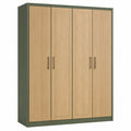 Armario de 4 Puertas de Madera de Roble y Verde