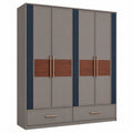 Armario de madera con 4 puertas abatibles y 2 cajones, gris y marrón