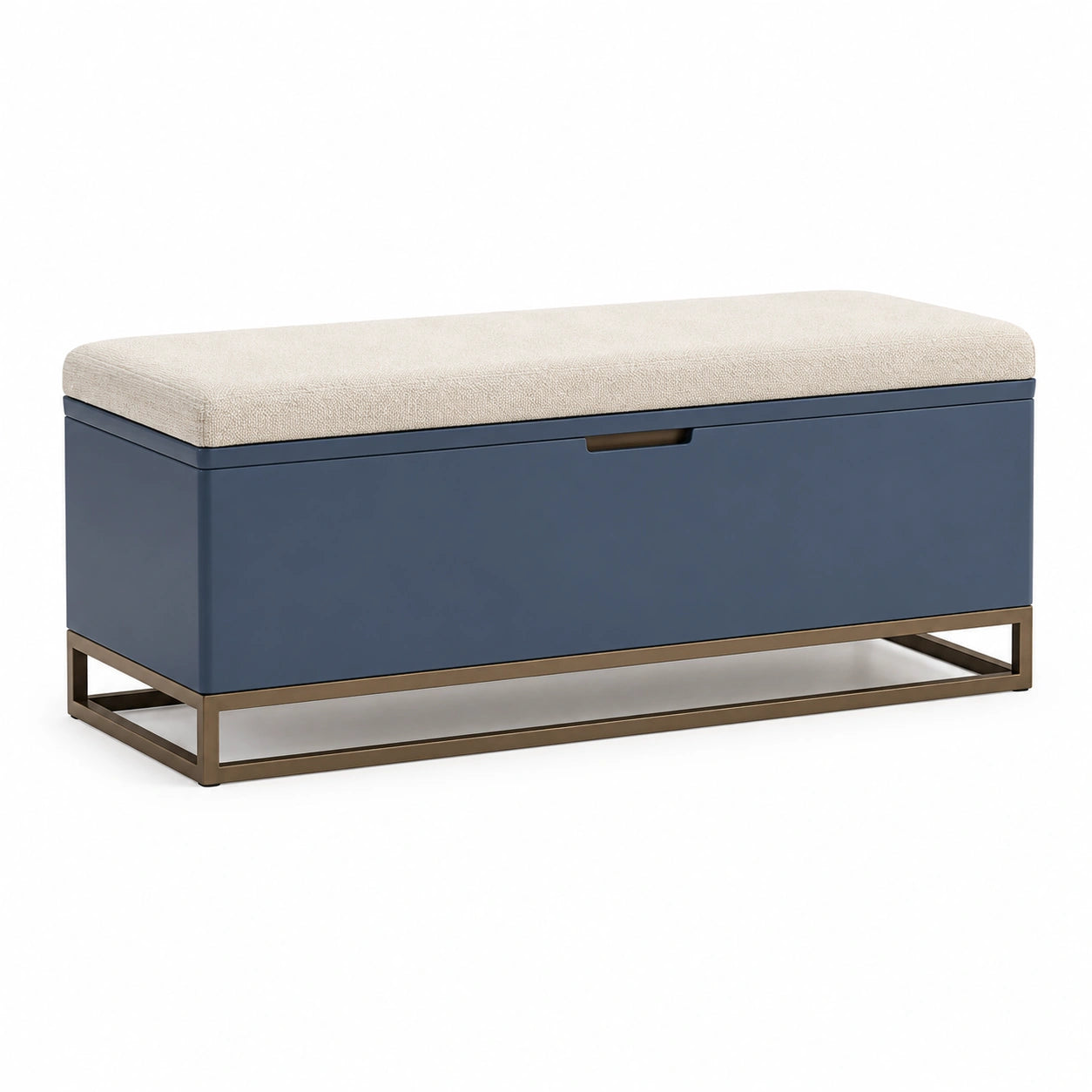Banco de Almacenamiento de MDF y Acero Azul con Asiento Beige
