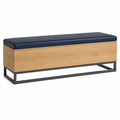 Banco de almacenaje de roble y metal con asiento de PU azul 120cm