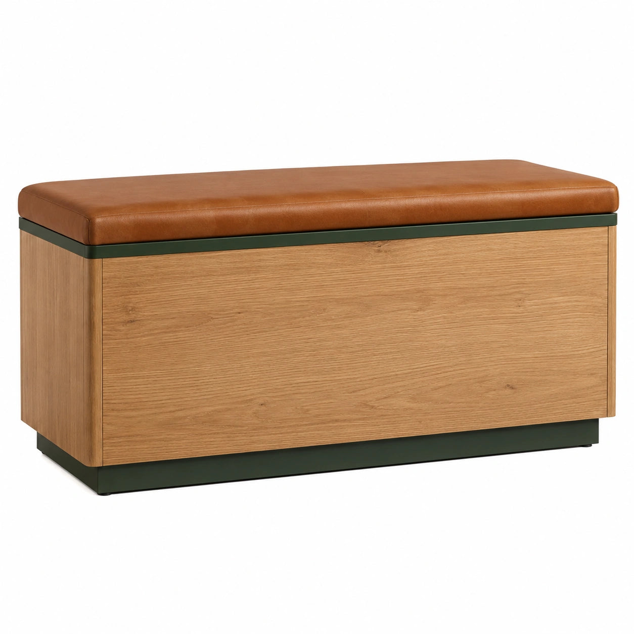 Banco de madera de roble con asiento de cuero sintético