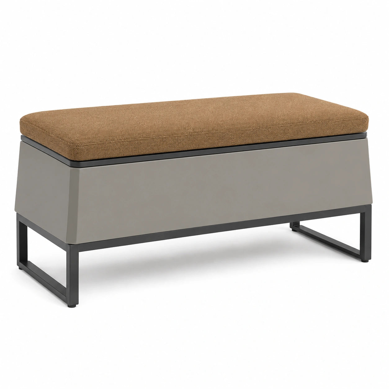 Banco de metal con almacenaje y asiento de tela marrón 120x40x45 cm