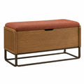 Banco de madera y metal con cojín naranja 80cm