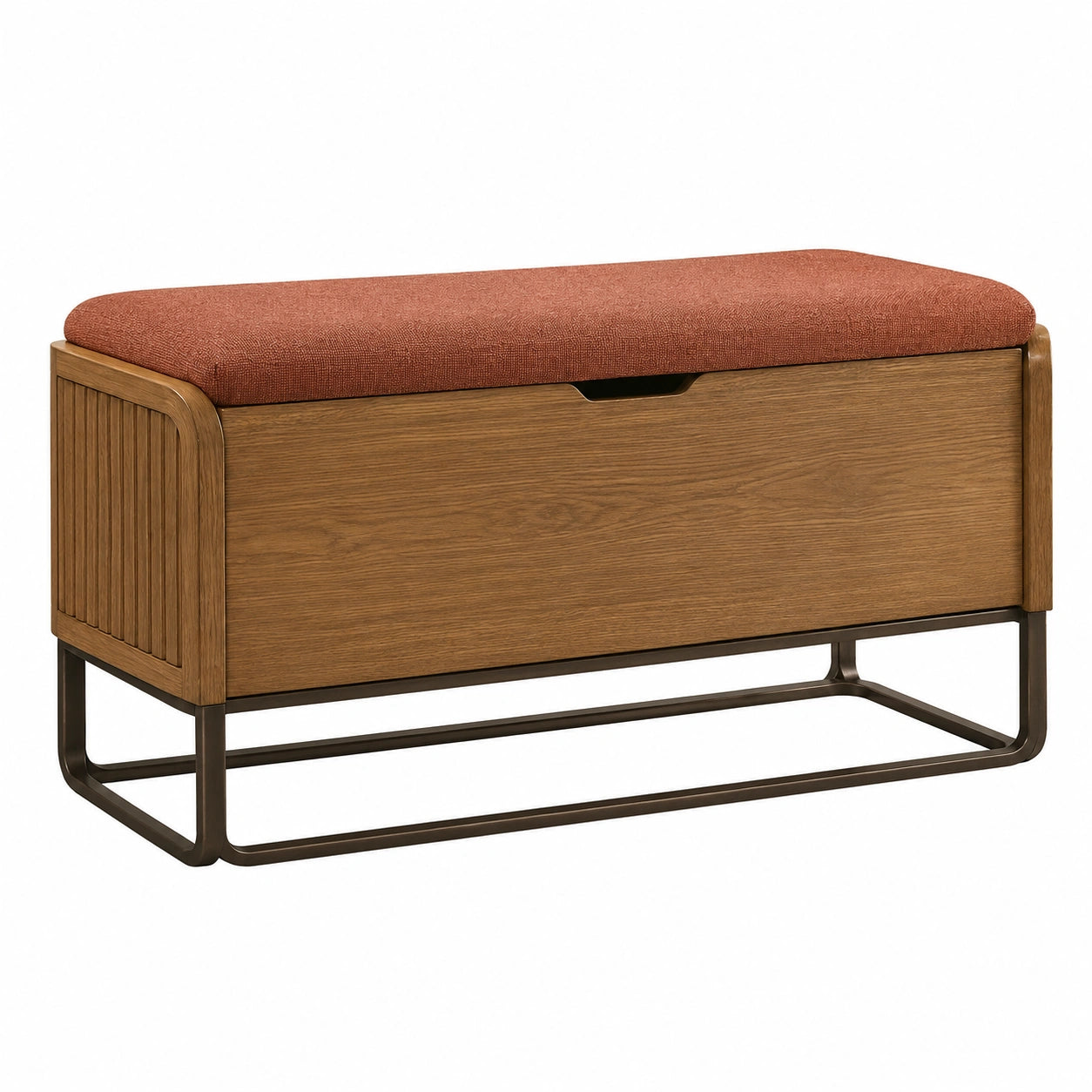 Banco de madera y metal con cojín naranja 80cm