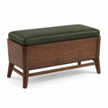 Banco de madera con asiento de cuero sintético verde
