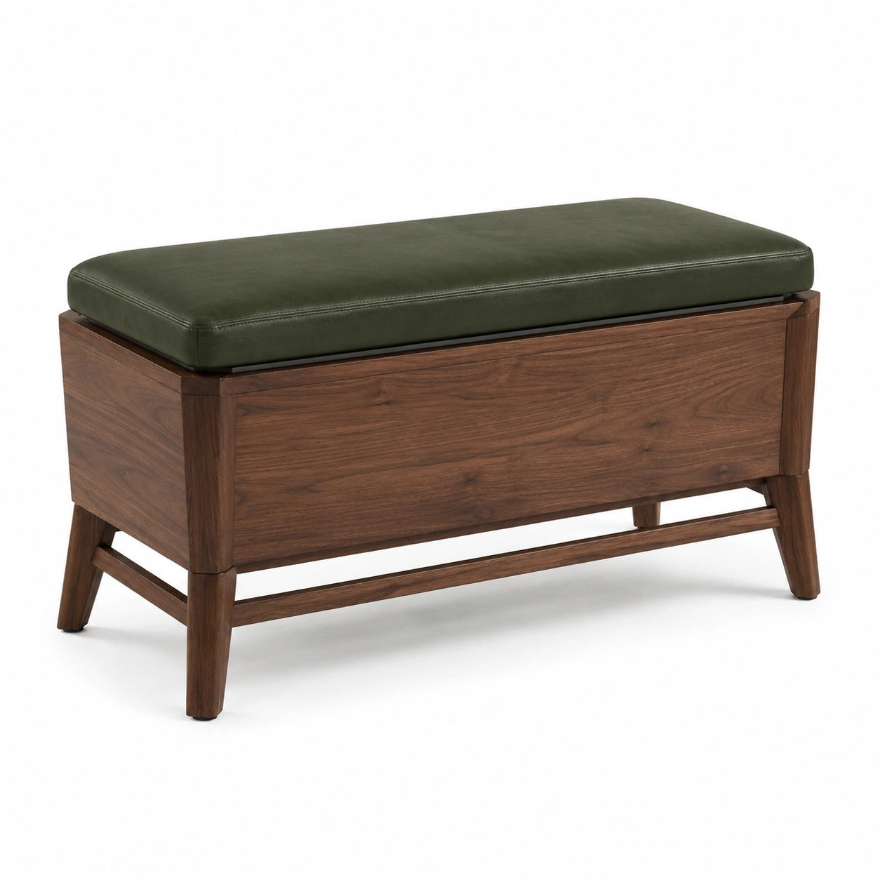 Banco de madera con asiento de cuero sintético verde