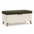 Banco de Almacenamiento de MDF con Asiento de Tela Verde Oscuro y Patas de Madera