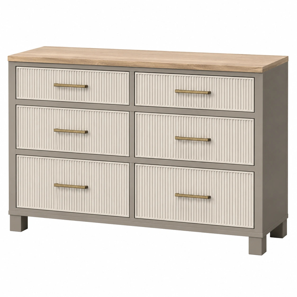 Cómoda con 6 cajones de MDF y chapa de roble 120x40x75 cm Beige y Gris