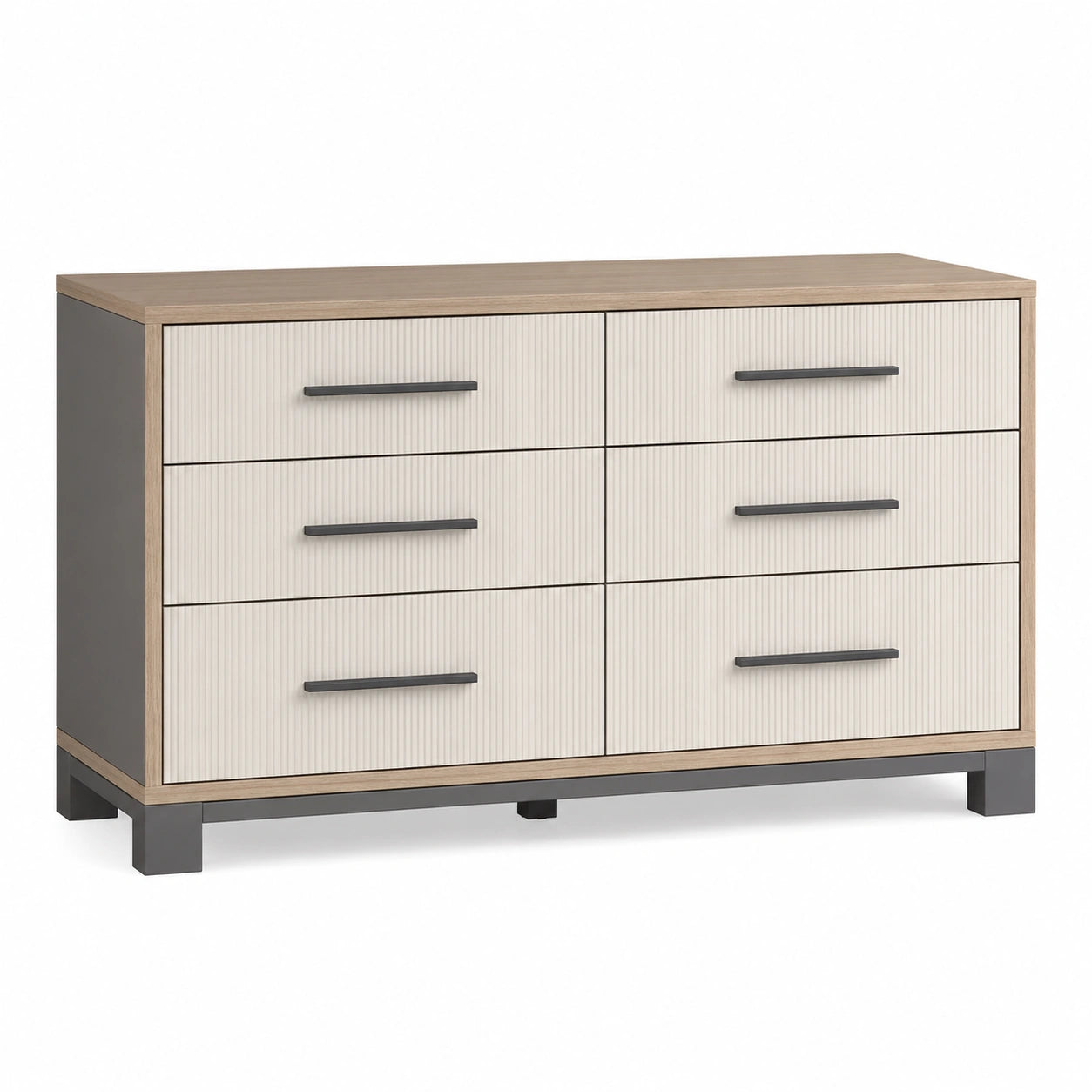 Cómoda de Madera y Metal con 6 Cajones Beige y Gris