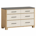 Cómoda de madera con cajones beige y encimera gris, 6 cajones