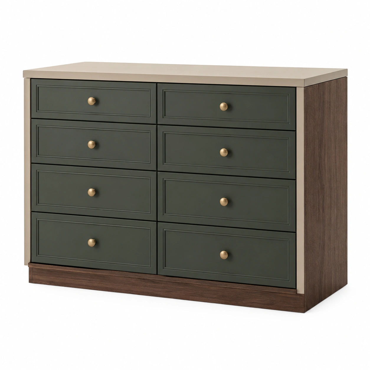 Cajonera de Madera y Metal con 8 Cajones Verde y Nogal