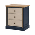 Mesita de Noche de Madera con Tres Cajones Beige y Azul Marino