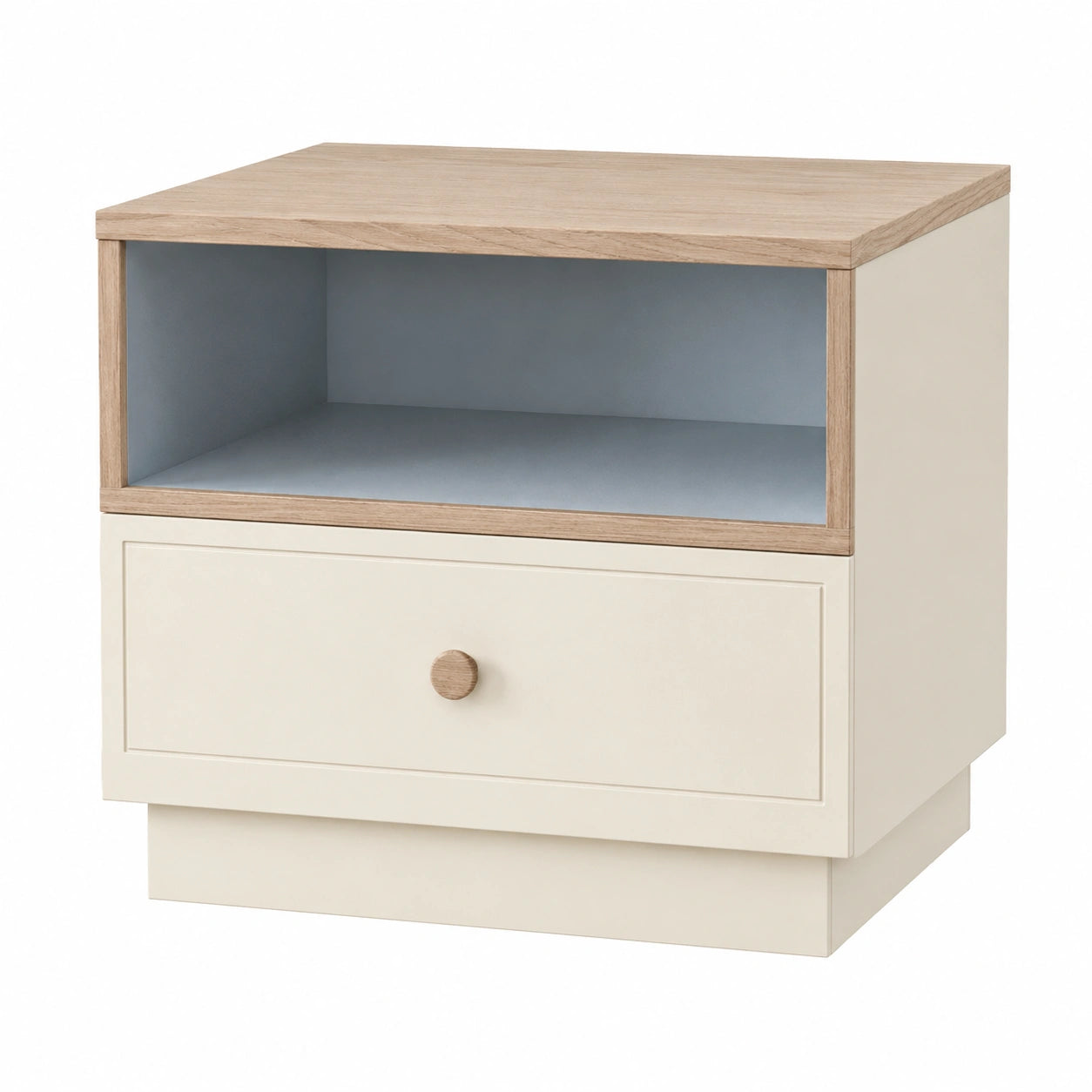 Mesita de Noche de MDF Beige con Cajón y Compartimento Abierto