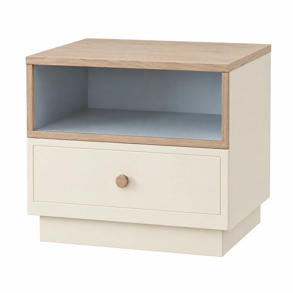 Mesita de Noche de MDF Beige con Cajón y Compartimento Abierto