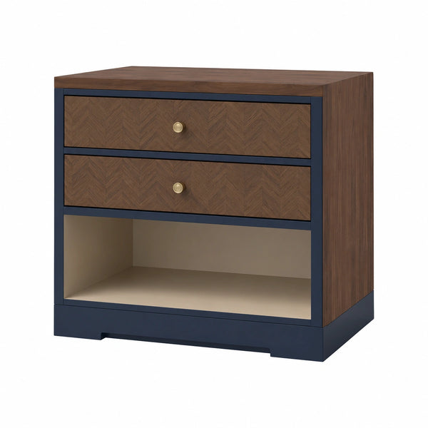 Mesita de Noche de Madera con Dos Cajones Marrón y Azul