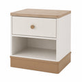 Mesita de Noche de MDF con Cajón y Estante Blanco y Madera