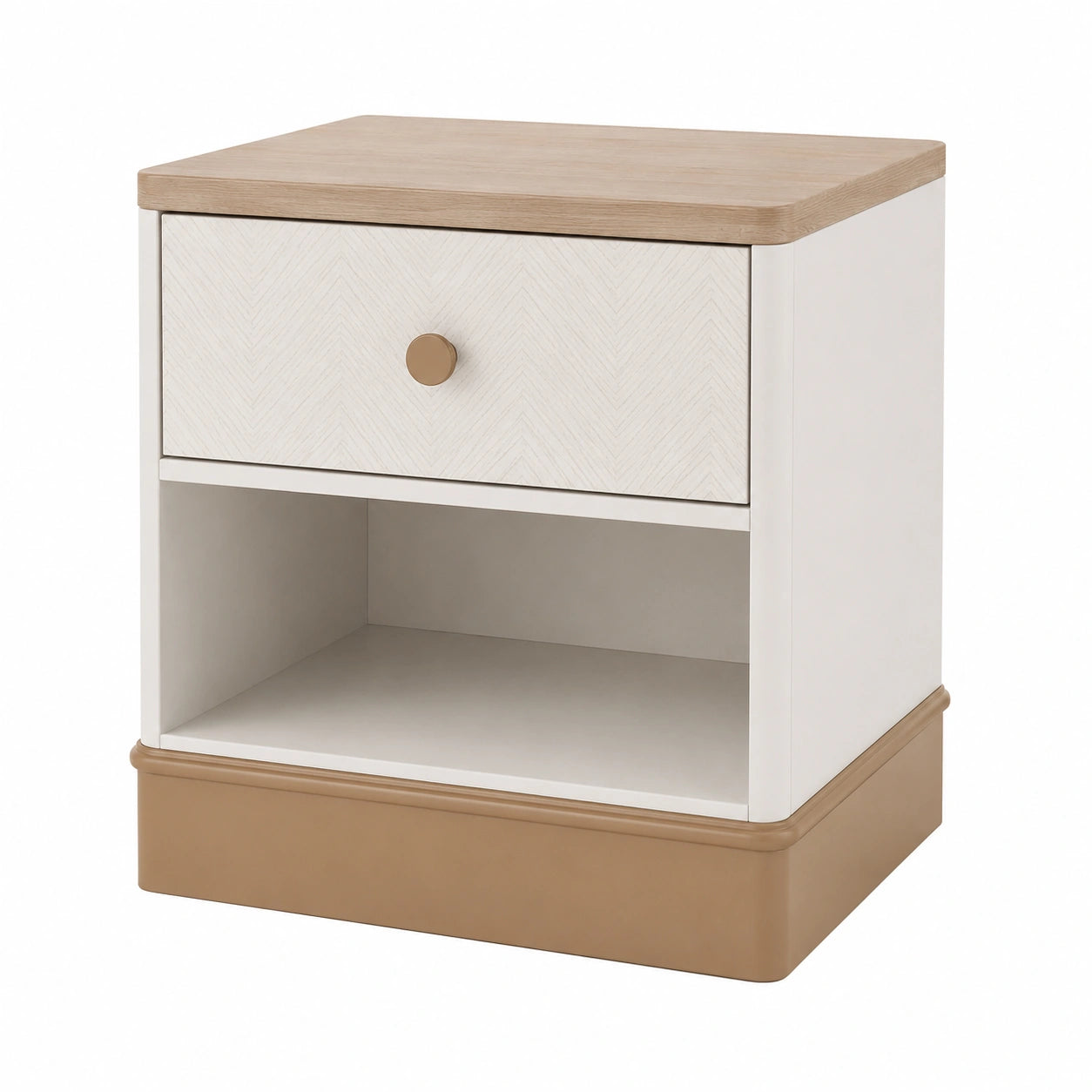 Mesita de Noche de MDF con Cajón y Estante Blanco y Madera