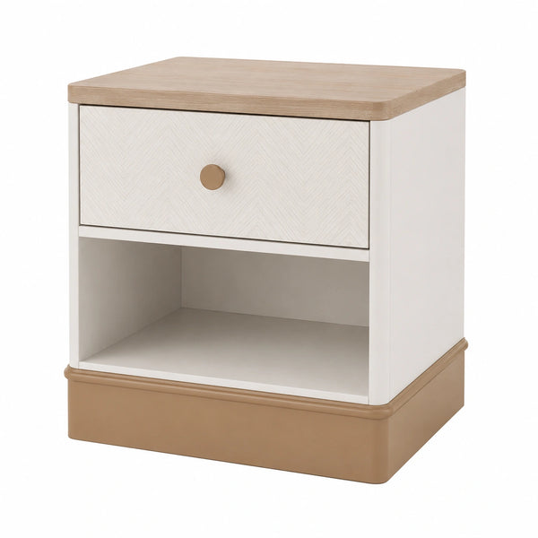 Mesita de Noche de MDF con Cajón y Estante Blanco y Madera