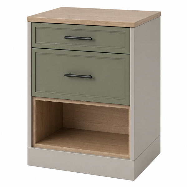 Mesita de MDF y Madera con Cajones Verdes y Compartimento Abierto