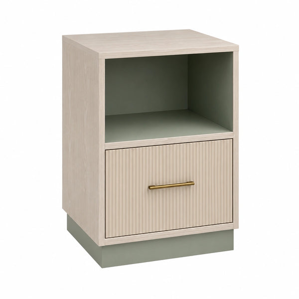 Mesita de Noche de Madera y Metal Beige/Verde