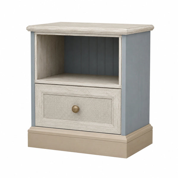 Mesita de Noche de Madera con Cajón y Estante MDF Beige/Azul 60x40x70 cm