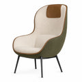 Sillón ergonómico de tela beige y verde con reposacabezas marrón