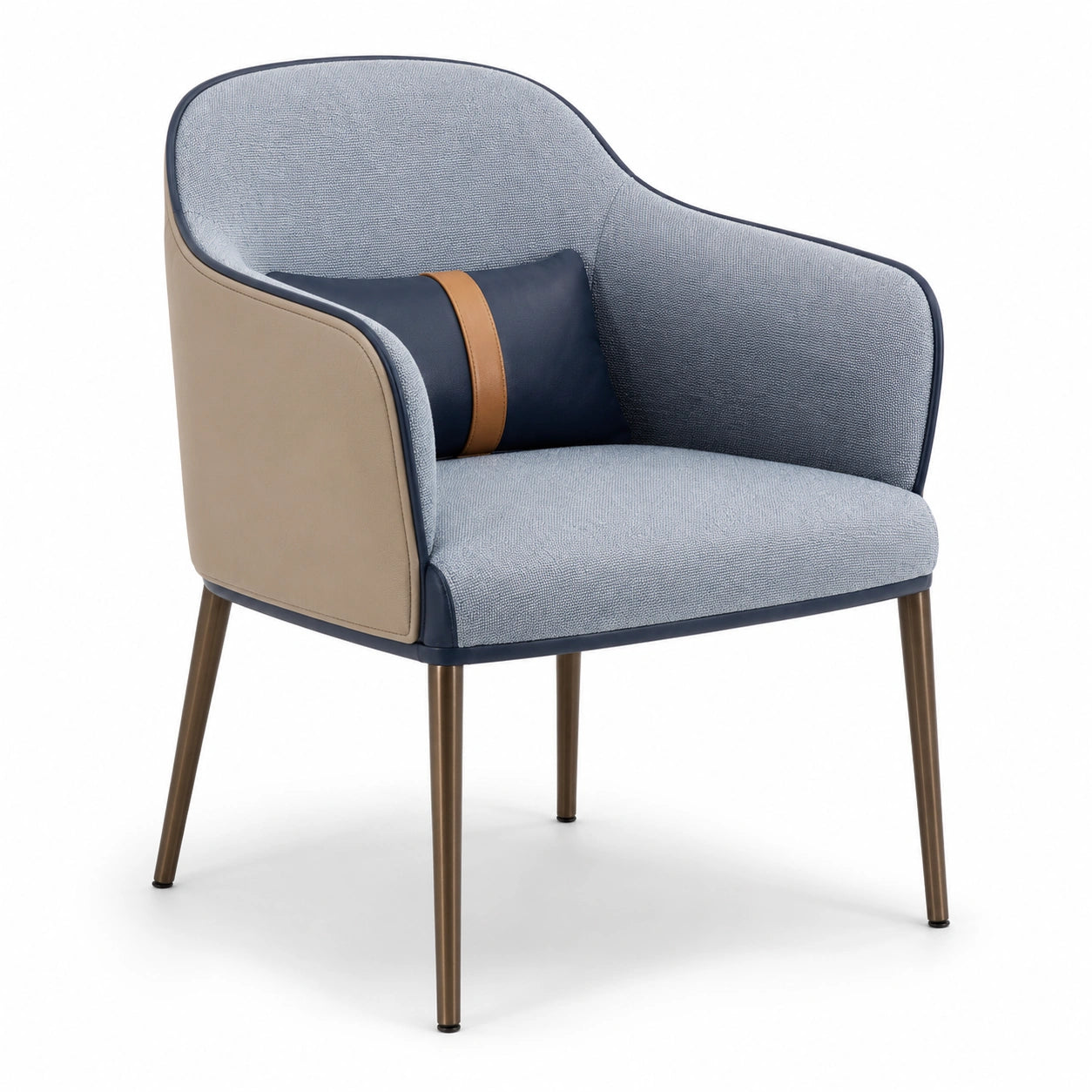Silla de Tela y Cuero Sintético Azul y Beige con Patas de Metal